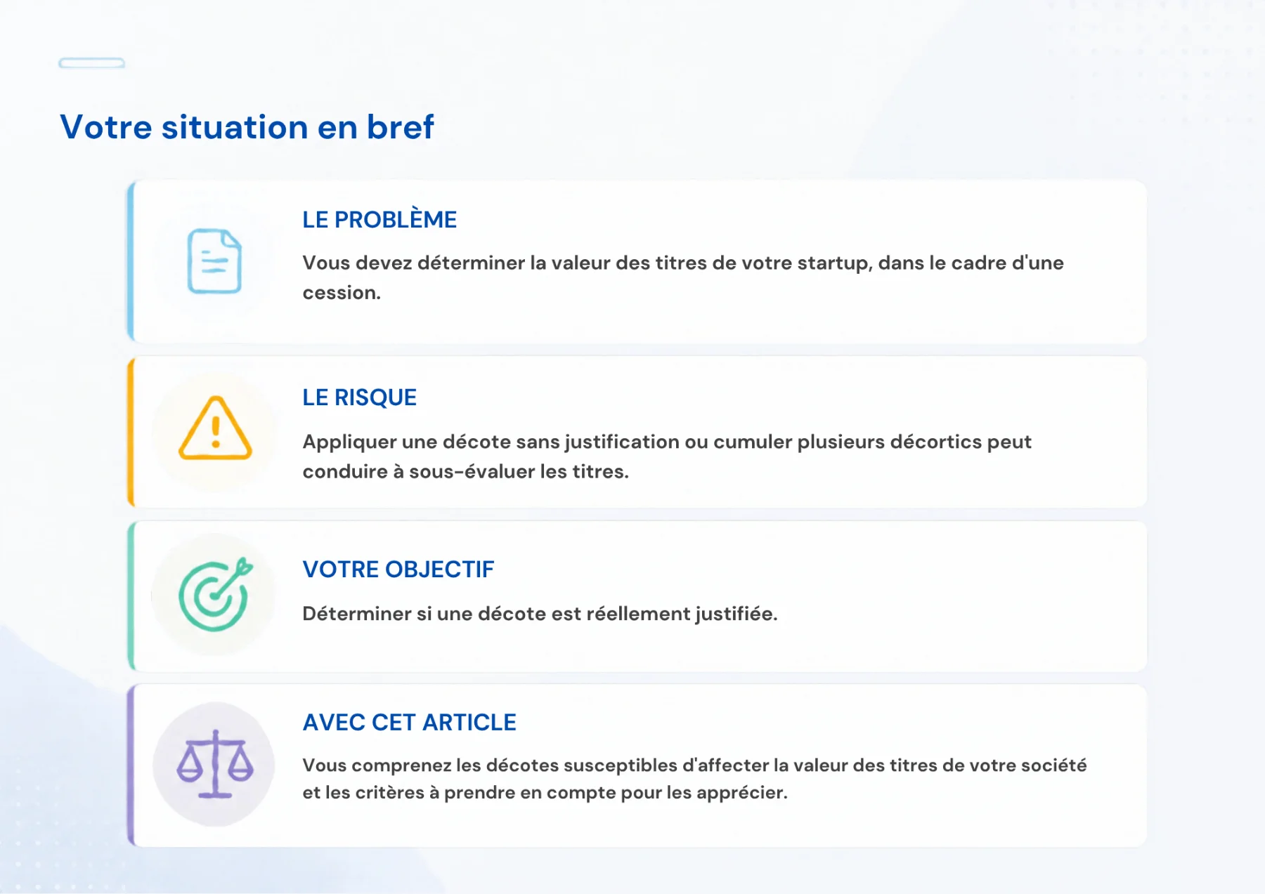 décote valeur titres startup